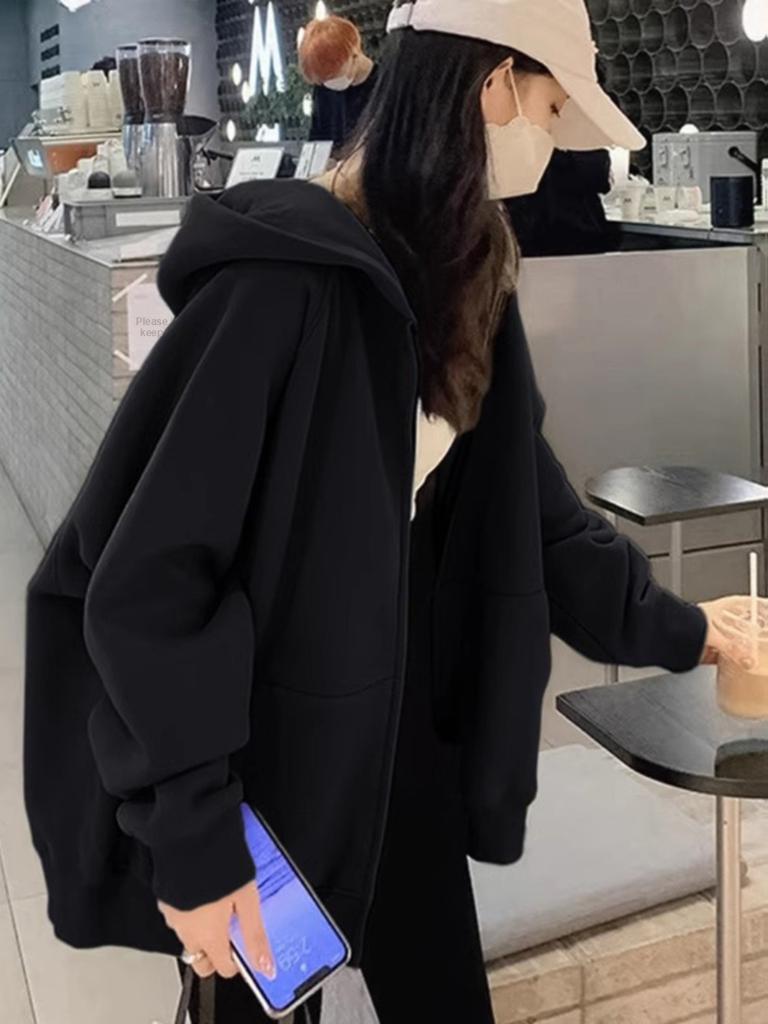 Autumn Winter New Fleece Hooded Red Sweatshirt Women's European Style Special Edition Top Coat