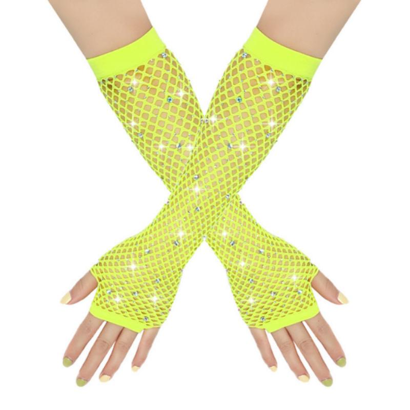 Ball Diamond Gloves Party Fishnet Elastic Mesh Gloves European and American Retro Sexy Diamond Long Gloves