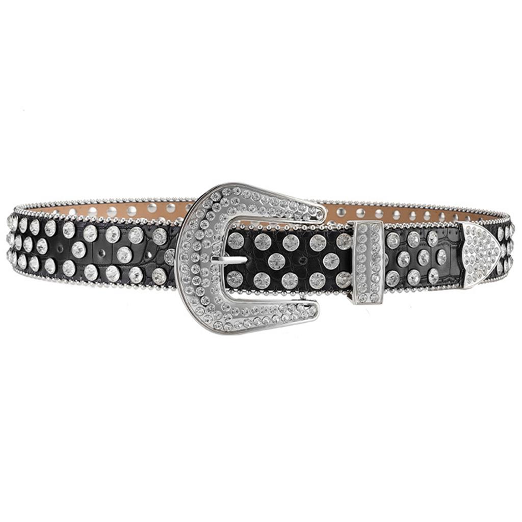 Fashion Rhinestone Belt for Cowgirls Waist Belt Gothic Style Rhinestones Studded PU Belt for Jeans Pants Female Costume