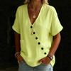 2026 New Women's V-neck Solid Color Casual Comfortable Button Cotton-linen Shirt