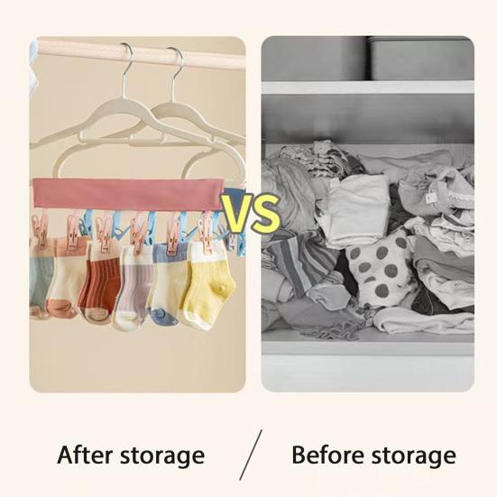 Folding Clothes Hanger Clips Towel Drying Rack Strong Load-bearing Fastener Tape Design Sock Underwear Hanger with 6 Clips