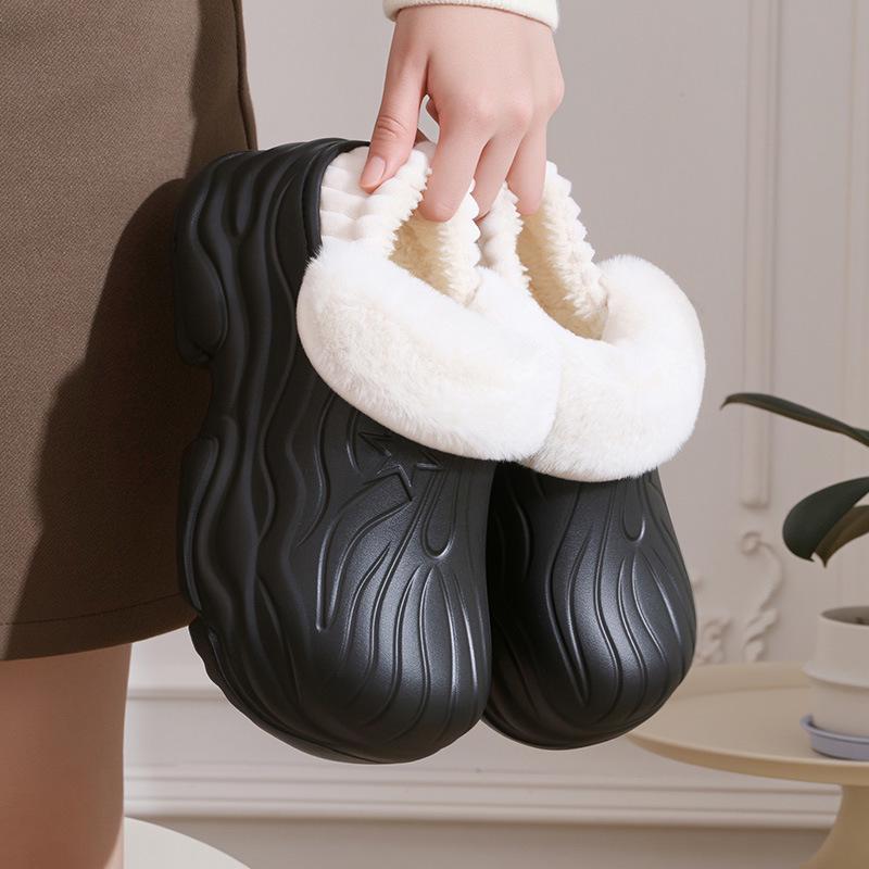 Women's EVA Waterproof Thick-Soled Plush Cotton Slippers, Non-Slip High-Heel, Warm Indoor Shoes for Autumn & Winter