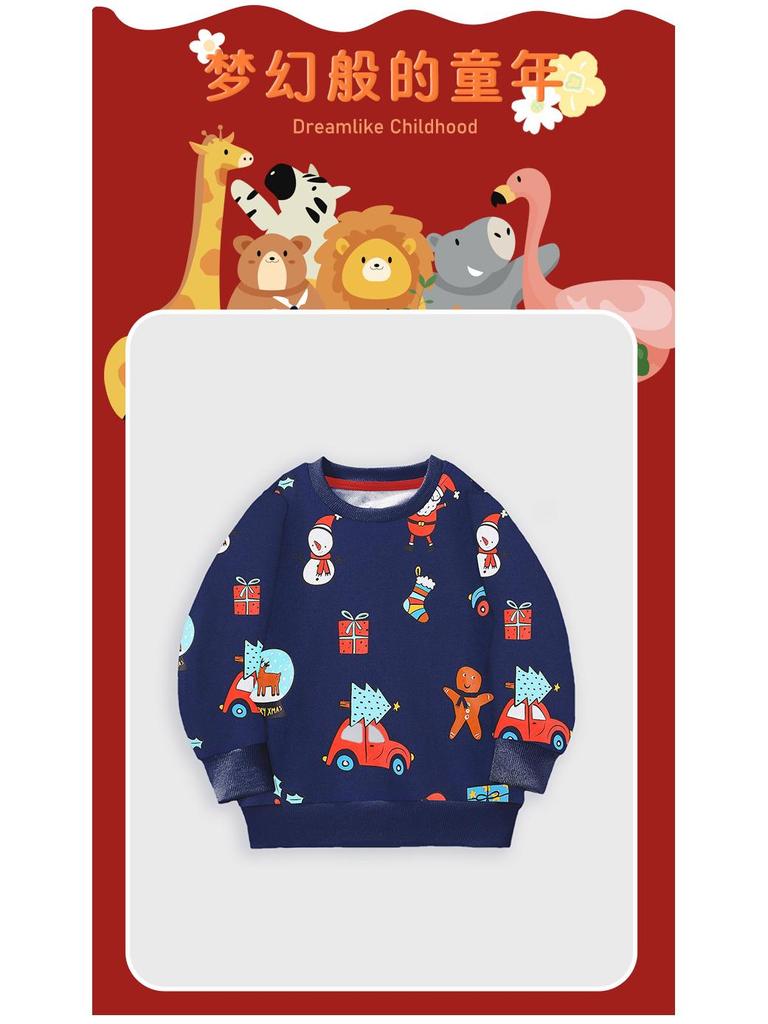 Kids' Christmas Long-Sleeve Sweatshirt with Cartoon Print for Autumn & Winter