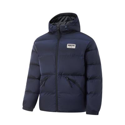 Li Ning Anti-Five Series Einfarbig mit Reißverschluss Kapuzenbequem Atmungsaktiv Vielseitig Daunenjacke Herren Oberbekleidung Tiefmarineblau AYMU481-2