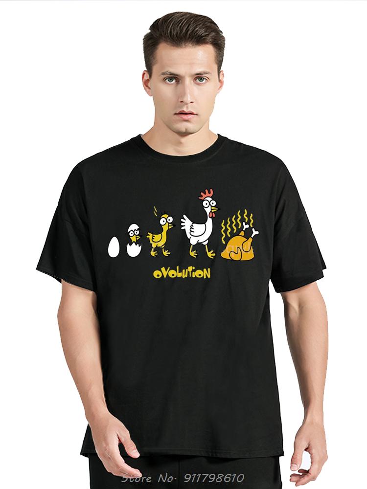 Ovolution Funny T-shirt Chicken Evolution Joke Party Xmas Christmas Gift T-shirt Tops Crew Neck Short Sleeves Fashion Streetwear