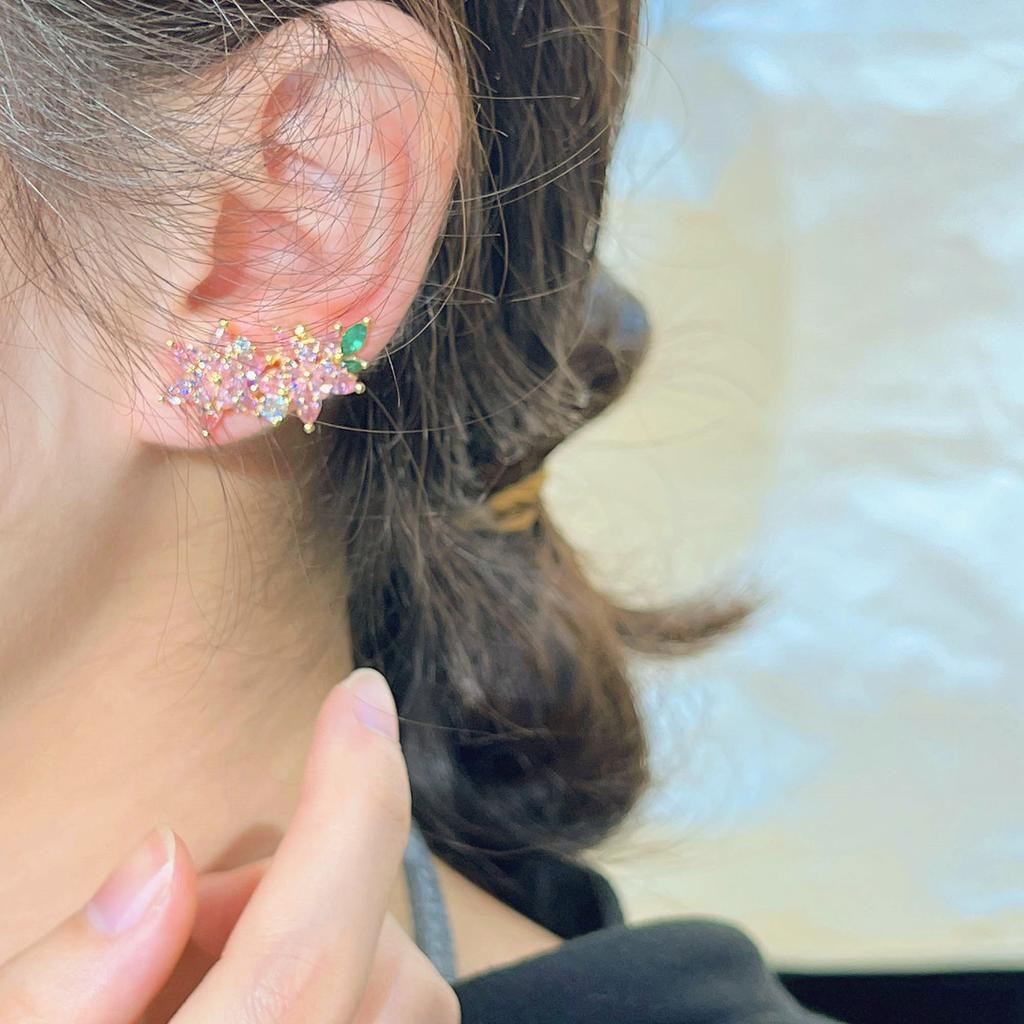 Nuovo Clip Osso Orecchio Fiore di Ciliegio Diamante Rosa di Lusso Timbro 925 Moda di Alta Gamma Fiore Zircone Orecchino Gioielli Vendita all'Ingrosso