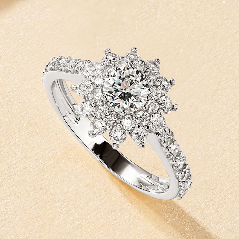 

Rrjzz Brilliant AAAAA Round Cut CZ Simulated Diamond Ring 14k Gold Plated Flower Engagement Rings for Women Fine Jewelry Gifts 10