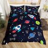 Kids Rocket Duvet Cover Twin Boys Space Planet Theme Bedding Set 3pcs Set Watercolor Spaceship Stars Universe Comforter Cover