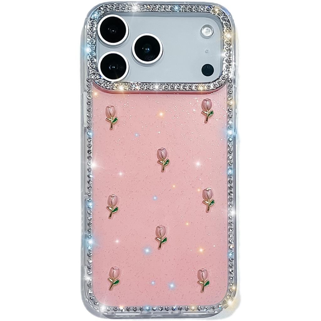 Handmade Sparkly Diamond Tulip IMD Phone Case, Compatible with iPhone 13-17 Series