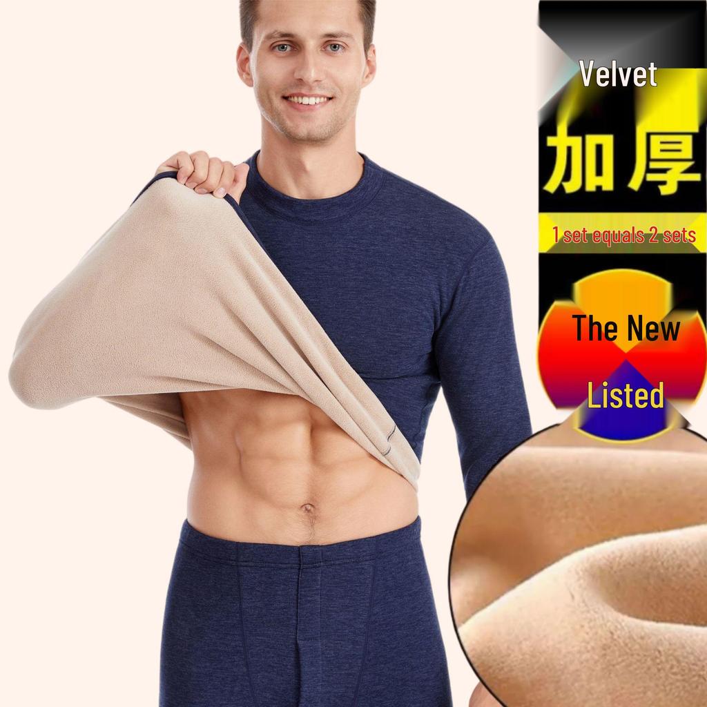 Men's Luxe Fleece-Lined Lambswool Thermal Set for Autumn-Winter