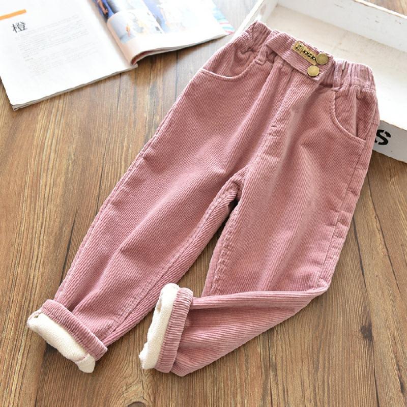 Girls Winter Thickened Corduroy Dad Pants Fleece Lined Warm Casual Trousers For Kids 90