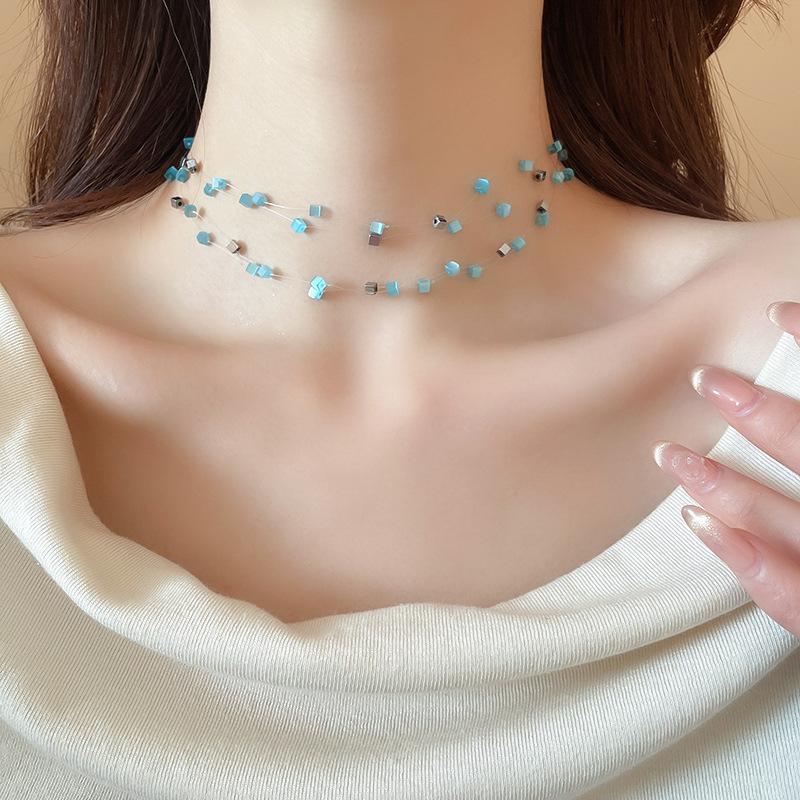 Summer Color Stars Beaded Pendant Necklace Female Sweet Small Fresh Clavicle Chain Vacation Style Niche Versatile Necklace