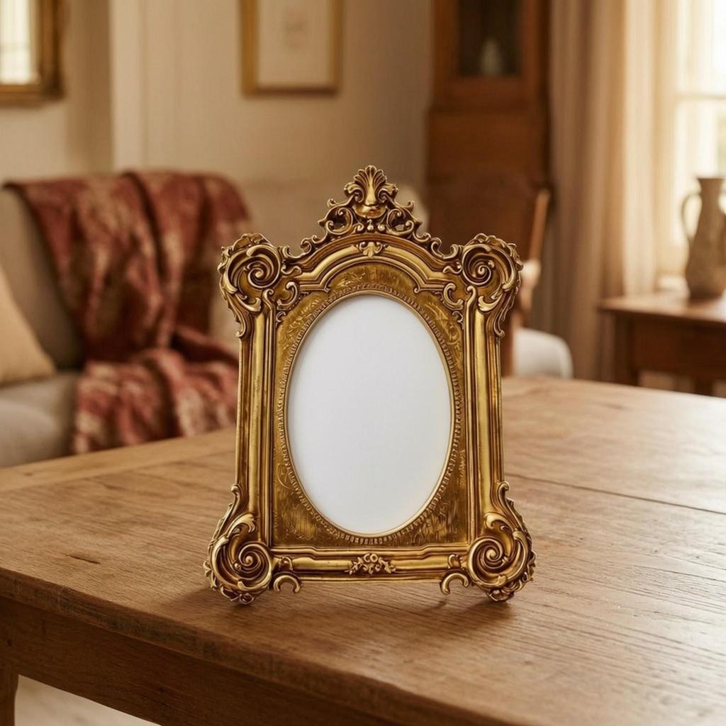Porta-Retrato Oval Ornamentado de Mesa com Suporte Clássico para Lareira, Prateleira