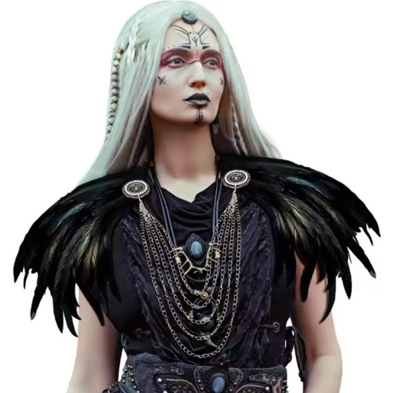 Gothic Punk Faux Feather Cloak Adjustable Medieval Theme Wear Costume Accessory For Cosplay Halloween Event