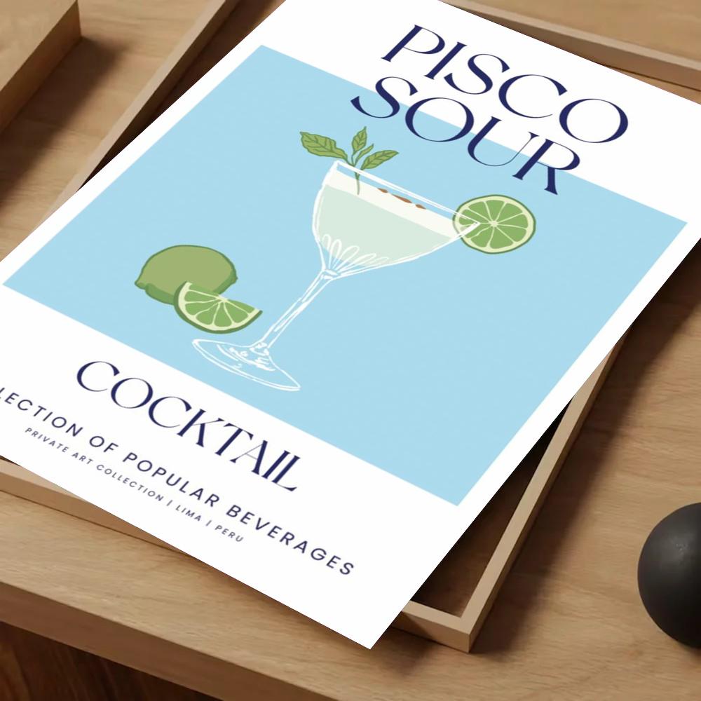 1pc Cartoon Fruit Juice Mojito Aperol Spritz Vintage Poster Self-adhesive Art Waterproof Paper Sticker Wall Decor