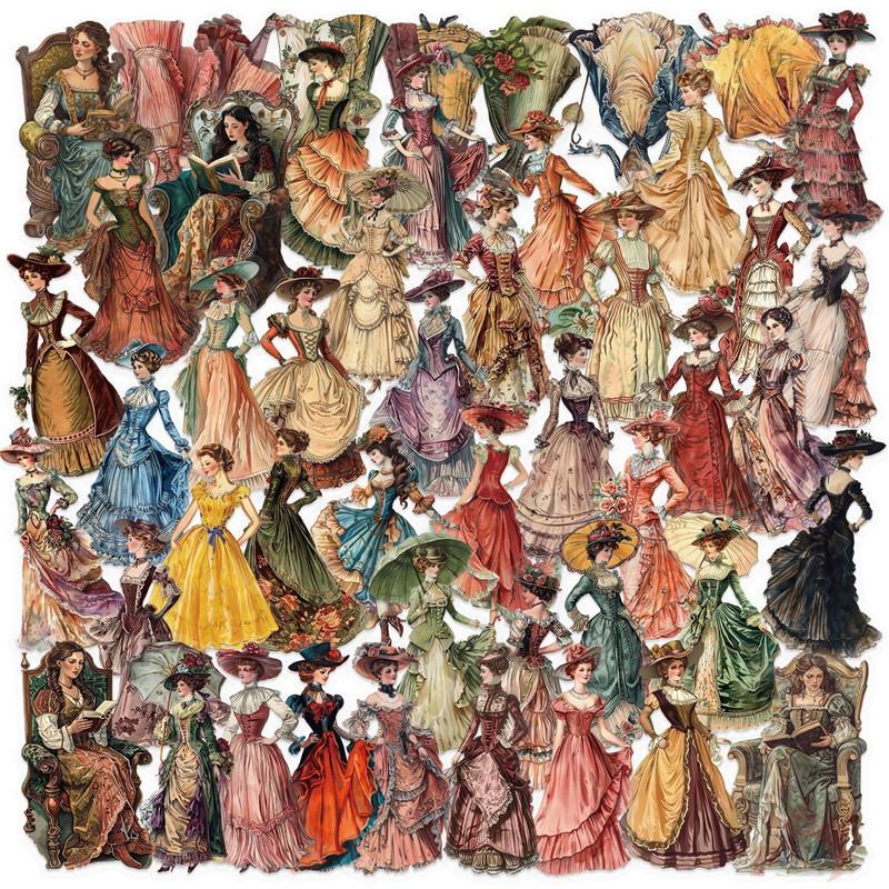 50Pcs/Set Retro Victorian Lady Series 01 PET Stickers Waterproof DIY Fashion Doodle Decals Stickers