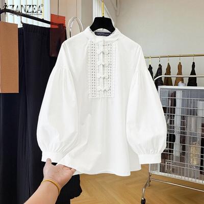 Damen Spitzen-Patchwork Lässige Rundhals-Langarmbluse