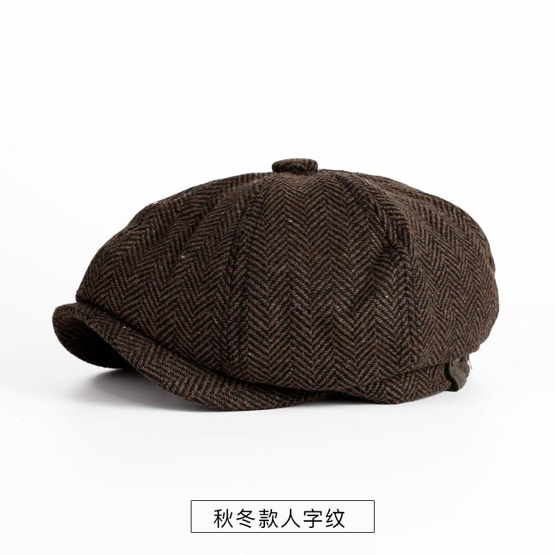 Vintage Spring And Autumn Casual Wool British Octagonal Hat Men'S Cap Beret Men'S Trendy Women'S Newsboy Hat