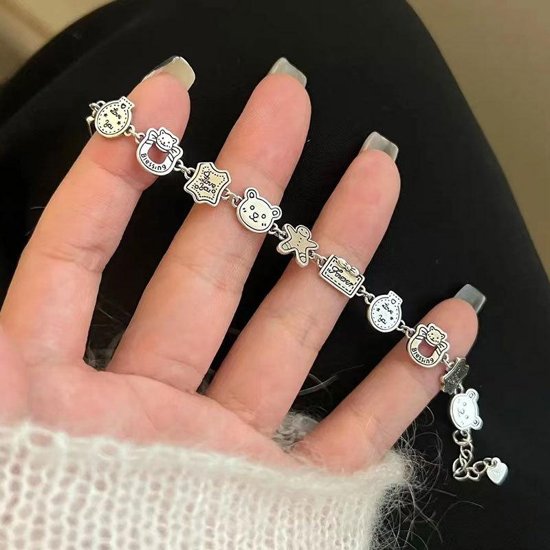 Korean Version of Ins Style Gingerbread Man Series Cartoon Bear Ear Buckle Necklace Bracelet Ring