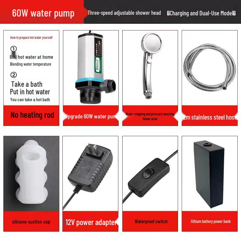 Portable Rechargeable Electric Shower Head for Dorms, Rentals, Outdoors