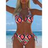 Il Nuovo Costume da Bagno Bikini da Donna a Strisce Splicing con Scollo Diviso Europeo e Americano È Sexy