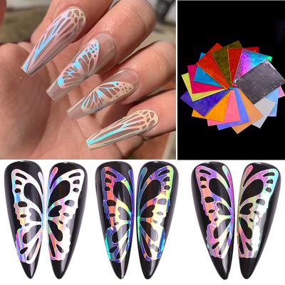 16PC Laser Holographic Nail Stickers for Nails Manicure 3D Nail Art Decals Stickers Decor Decorations