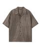 Weseullihyuseuteon Crinkle Linen Open Collar Half Shirt Dark Brown