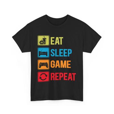 T-Shirt Eat Sleep Game Repeat | Maglietta Divertente per Gamer | Camicia per l'Appassionato di Giochi Definitivo