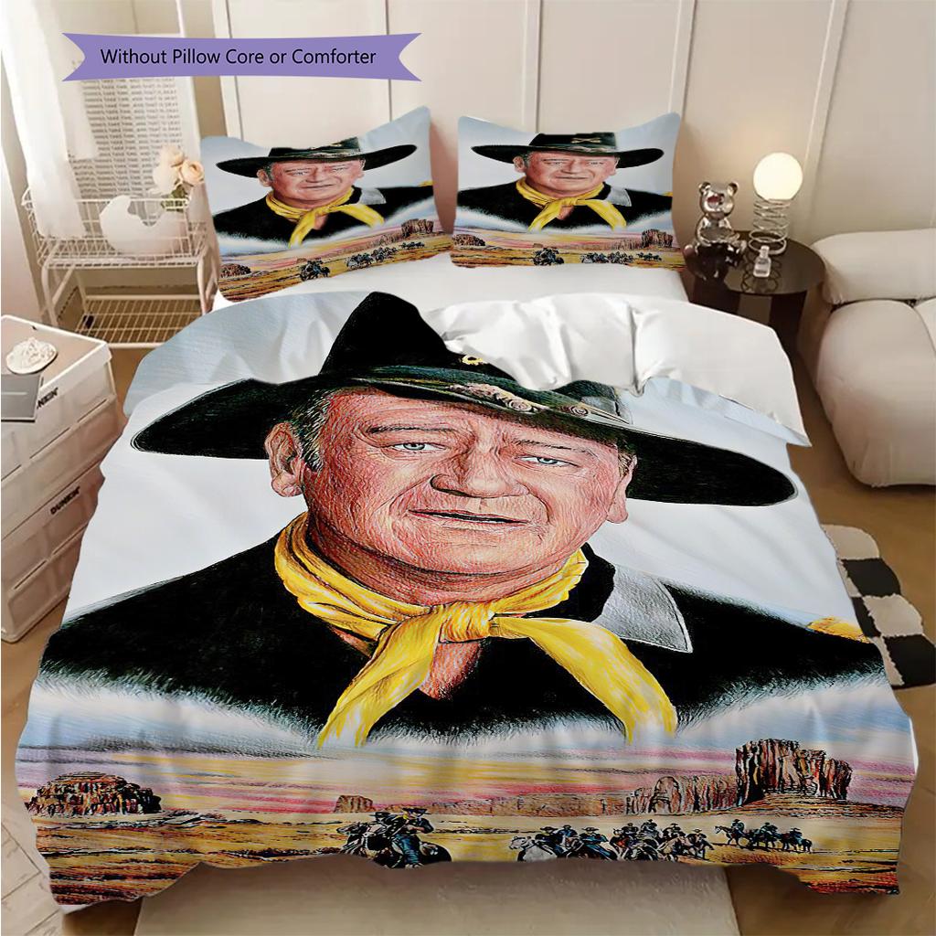 John Wayne's Retro Western Movies bedding, duvet cover, pillowcase, home decoration, birthday gift (1 * duvet cover+2 * pillowcase, coreless)