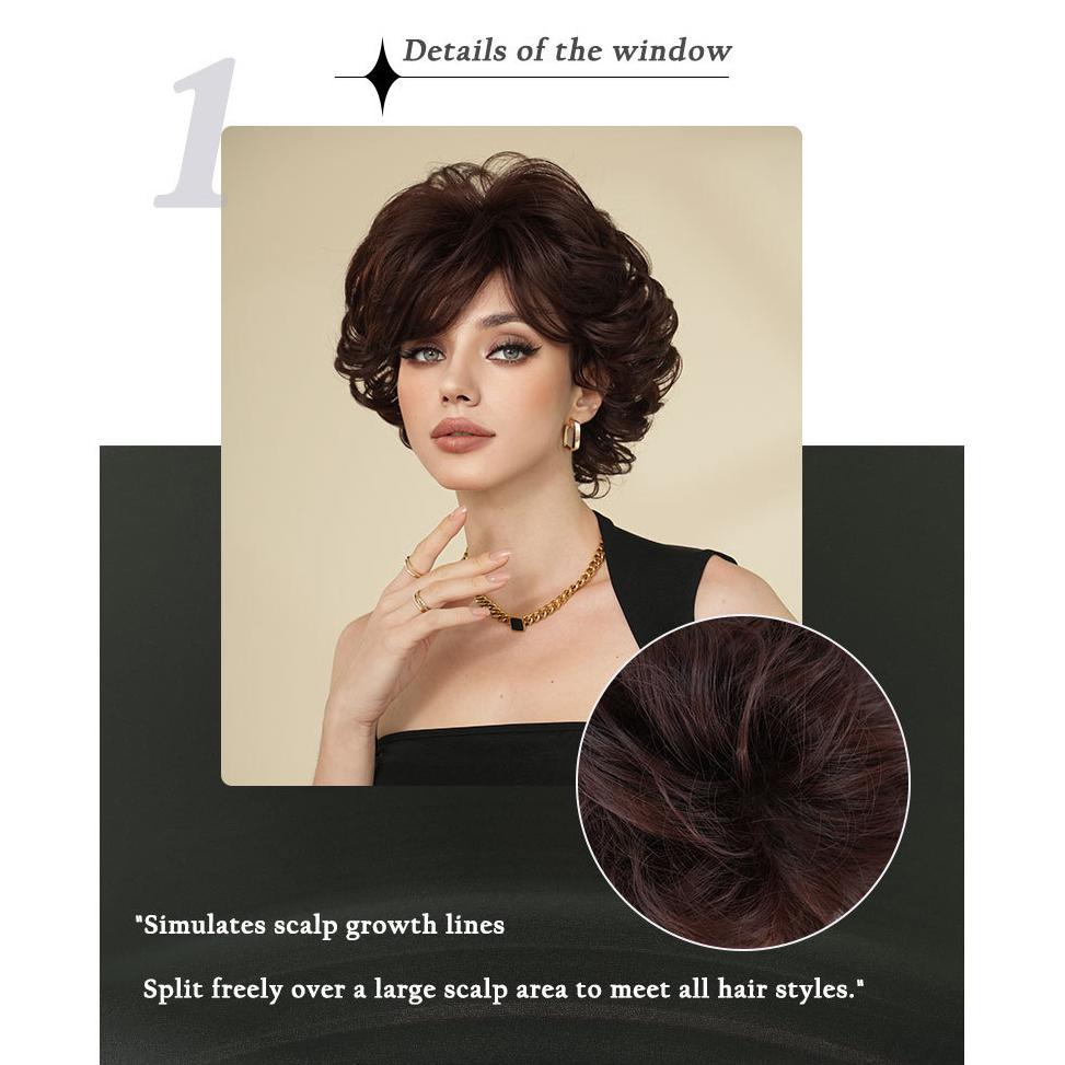 Retro Pixie Short Wig for Women - Red Brown Gray Brown Options, Quick Beauty Makeover Styling, Vintage Style Full Cap Wig