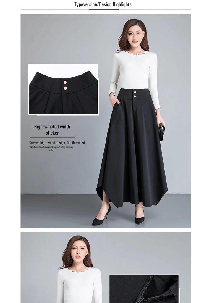 Plus Size Irregular Wide-Leg High-Waisted Korean Style Drape Skirt-Pants for Women - Spring & Summer