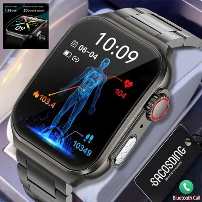Mode Smart Watch 320 * 386 HD 3D gebogen 1,96 Zoll Bildschirm Bluetooth Anruf EKG + PPG Herzfrequenz Blutdruck Gesundheit Smartwatch + Box