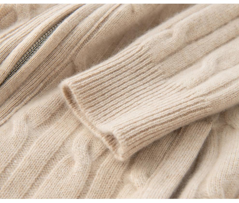 Autumn/Winter 2026 Women's Cashmere Cardigan - Seven-Gauge Cable Knit, Thick & Warm Base Layer Outerwear