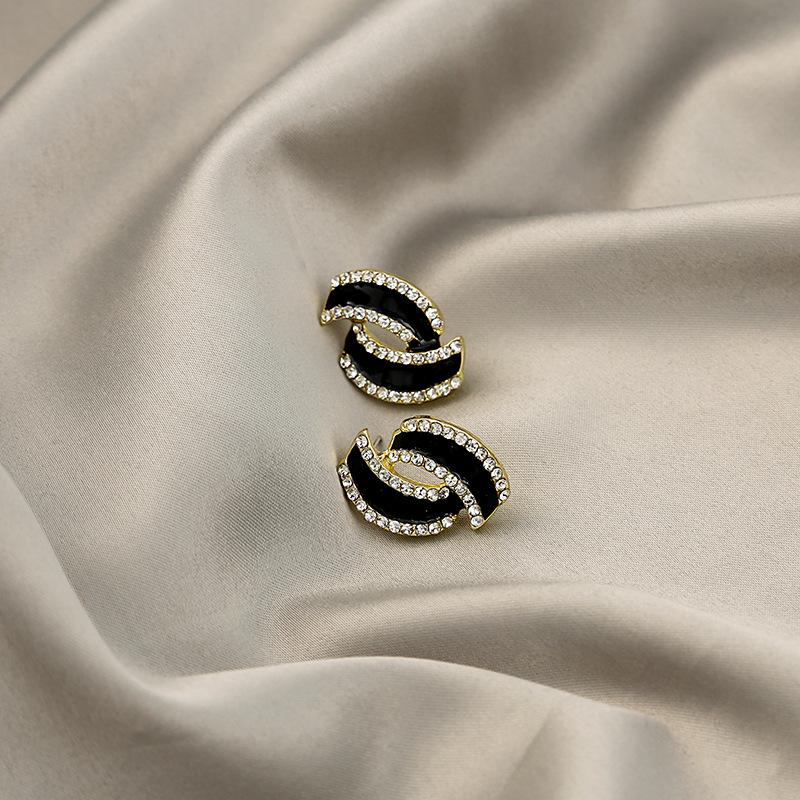 Geometric Dark Cold Wind Creative Design Stud Earrings Slightly Inlaid Zircon Luxury Temperament Dignified Earrings Earrings