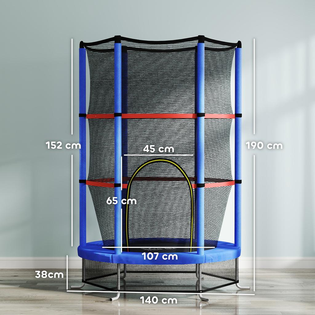 Trampoline for Children 3-6 Years with Safety Net, 6 Poles and 3 Entrances, Diameter 140x190 Cm, Blue and Black