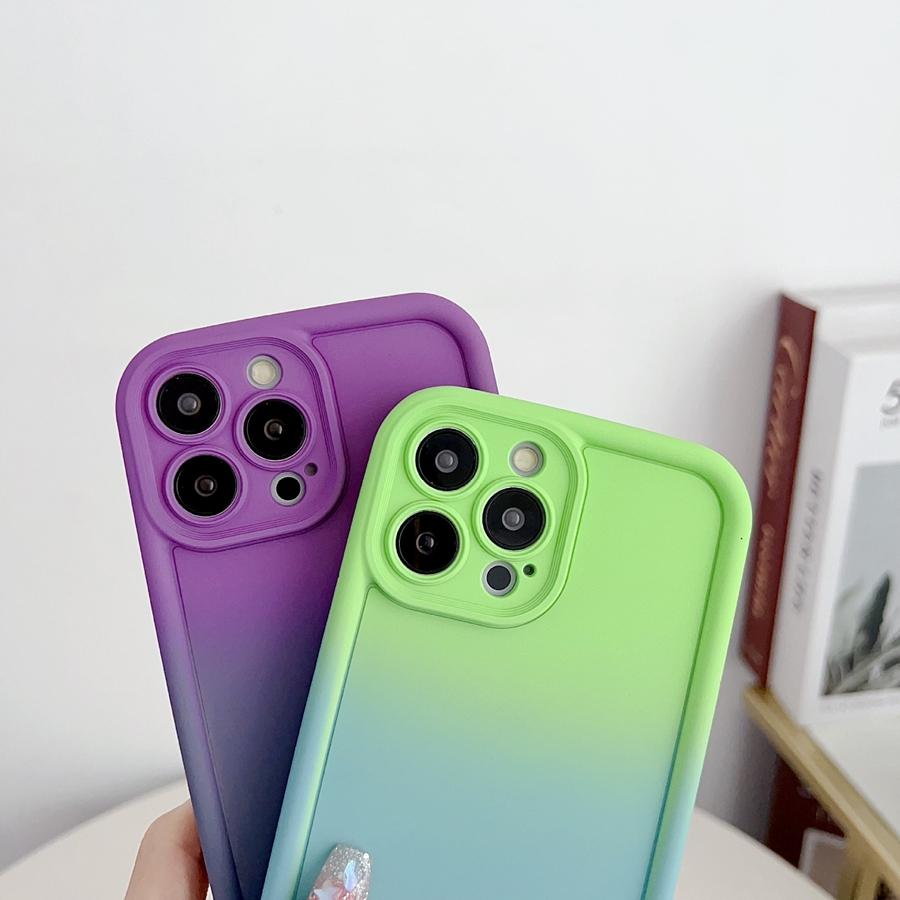 Luxury Dopamine Color Gradient Phone Case for iPhone 16 15 14 13 12 11 Pro Max XR XS MAX 7 8 Plus SE Full Lens Protective Shockproof Soft Cover