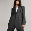 Elle Hollow Embroidered Loose Solid Color One-Button Blazer Women blazer Dark-Gray EX49679