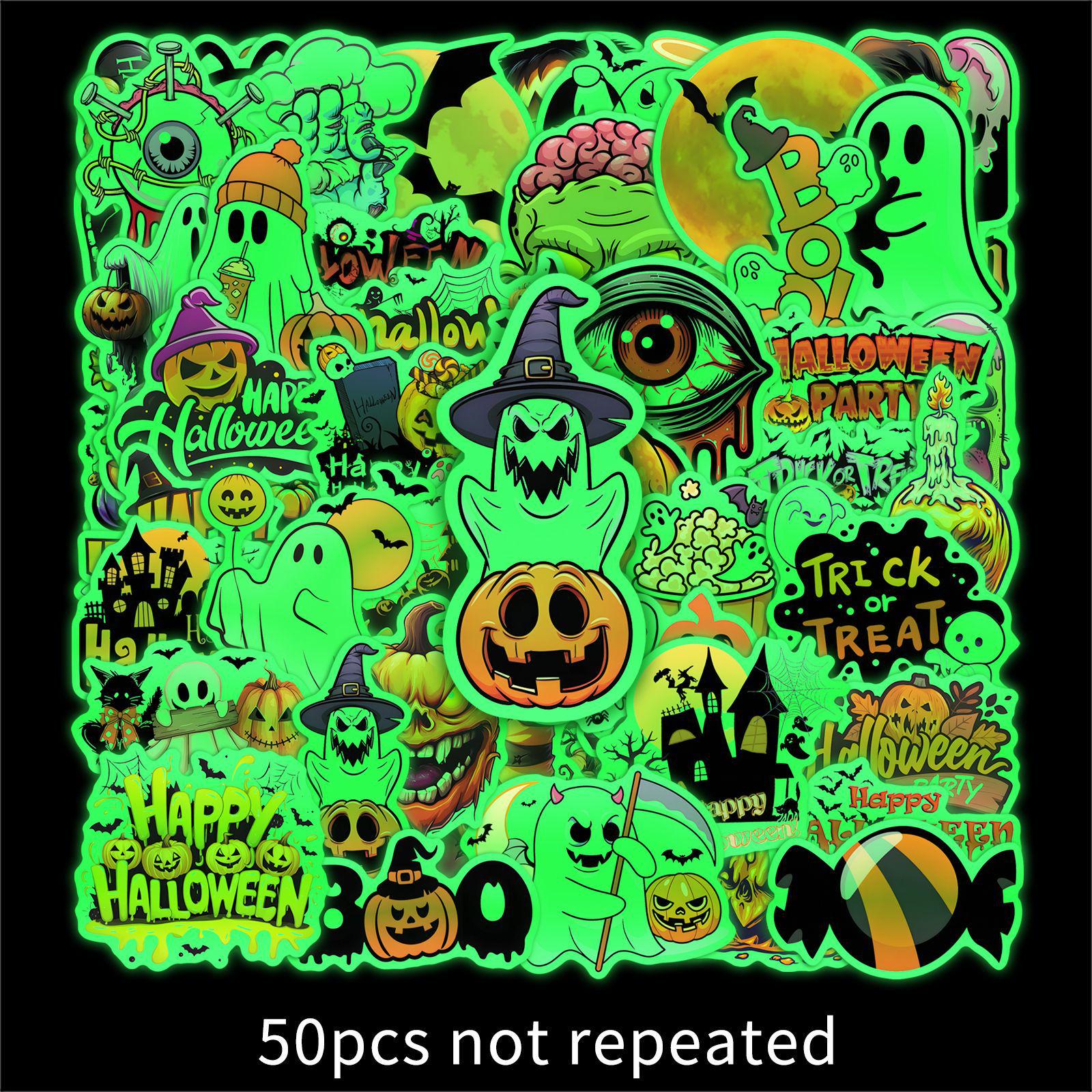 50 Glow-in-the-Dark Halloween Stickers: Fluorescent Pumpkin & Ghost Decorations
