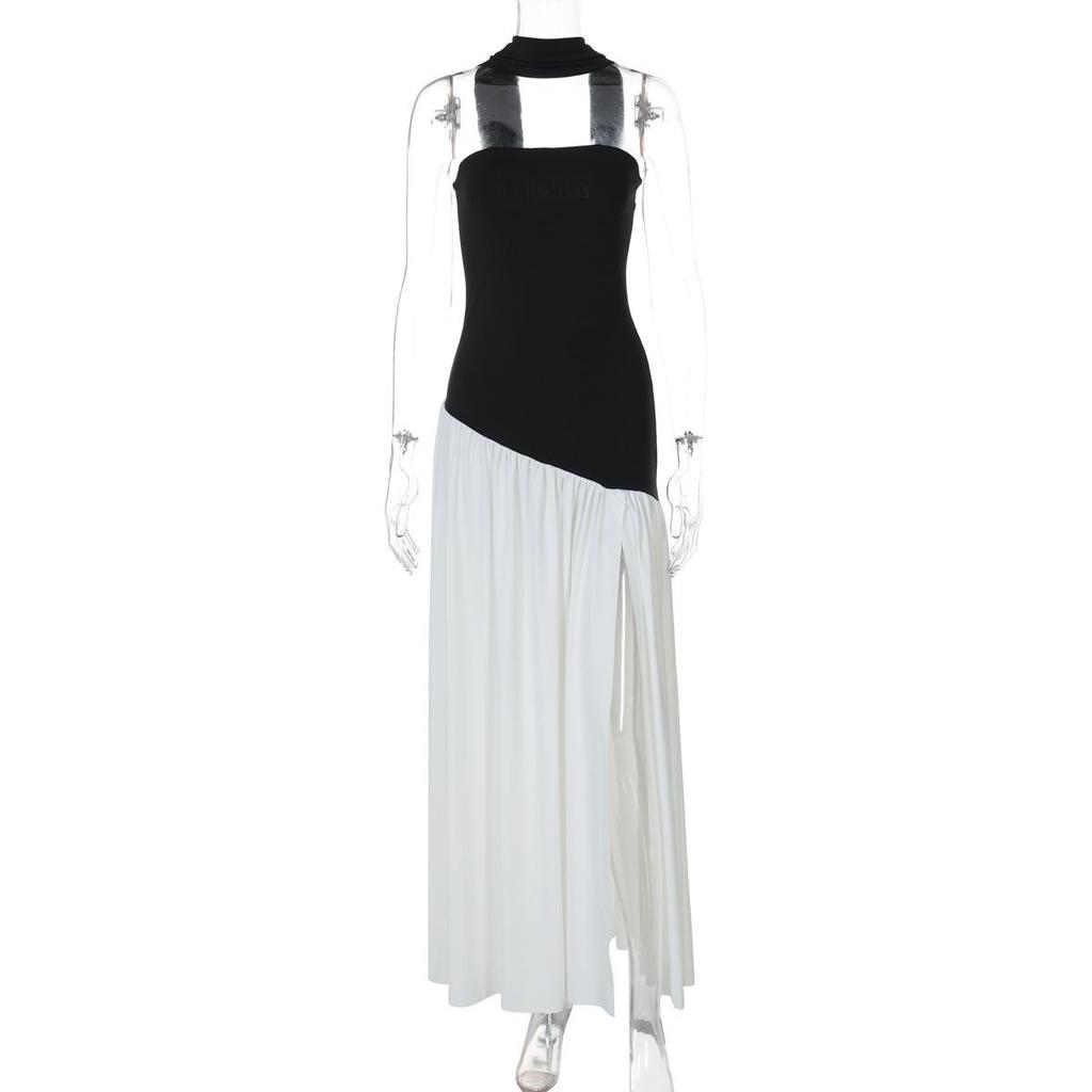 Spring/Summer 2026 European & American Women's Strapless Backless Solid Color Slit Long Dress