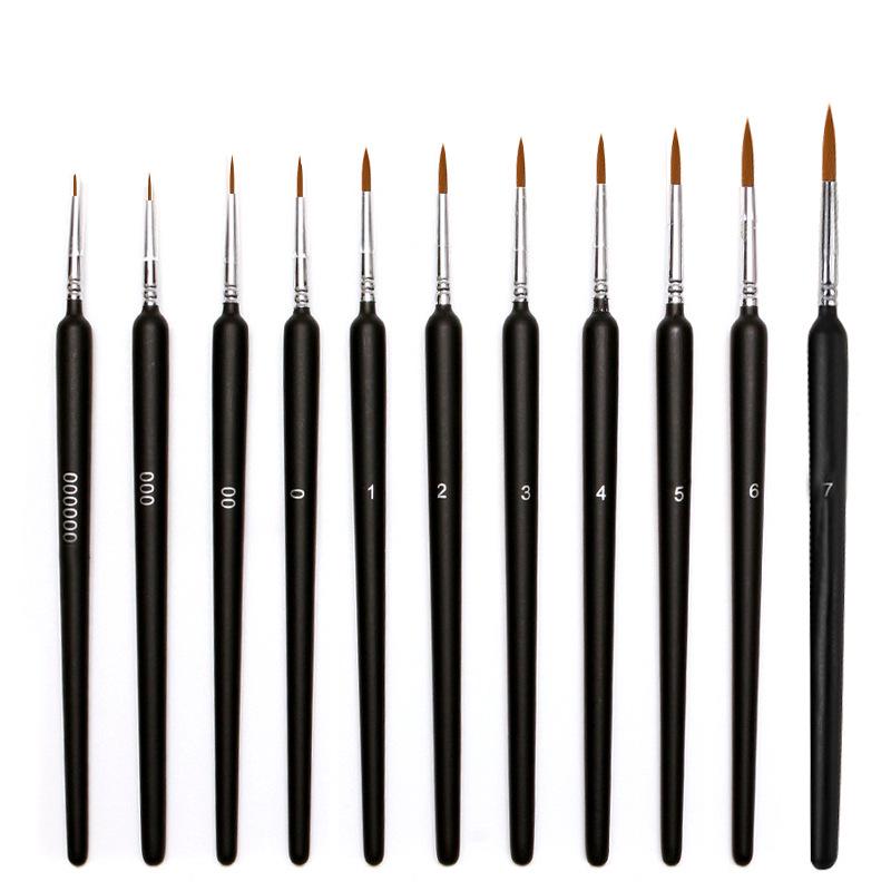 Set Pennelli Liner Triangolari Pelo di Lupo - Set da 11 Pezzi Pennelli Ultra-fini in Nylon per Acquerello e Contornatura