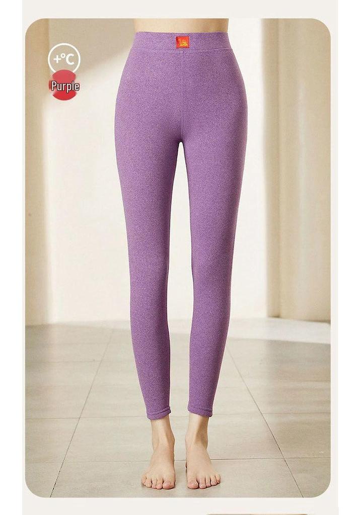 Women's High-Waist Thermal Pants: Fleece-Lined, Thickened Lamb Wool, Cotton Blend, Large Size, Ideal for Autumn & Winter.
