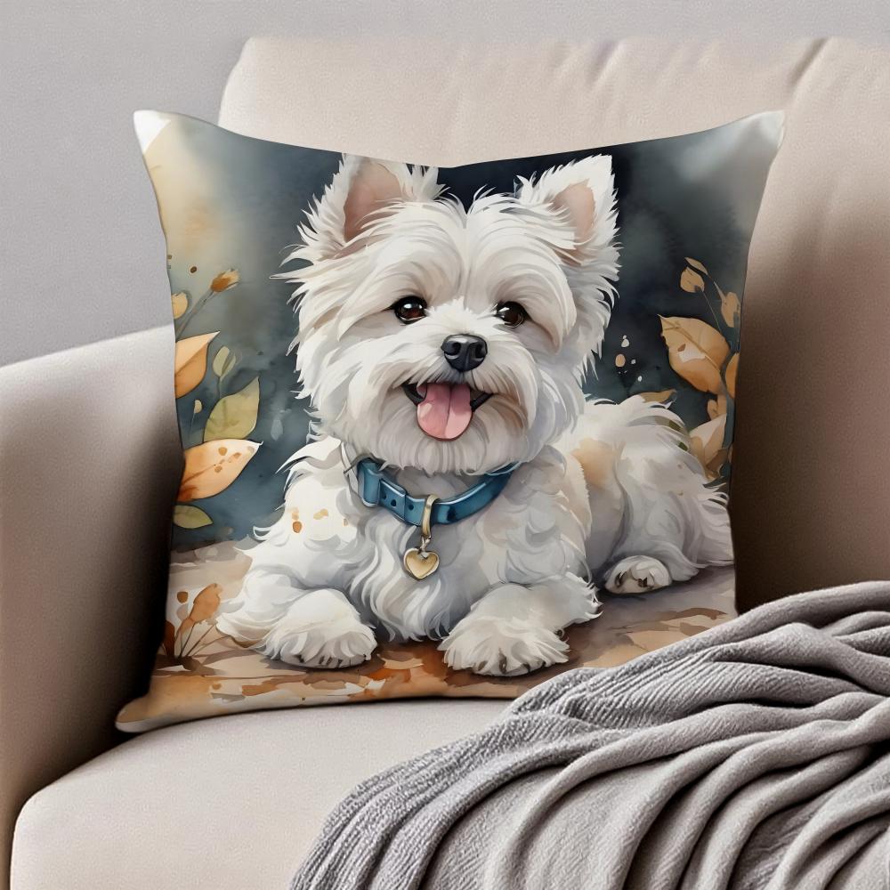 Cute West Highland White Terrier Pet Cushion Cover Pillowcase Antidustmite Invisible Zipper Short Plush Sofa Cushion