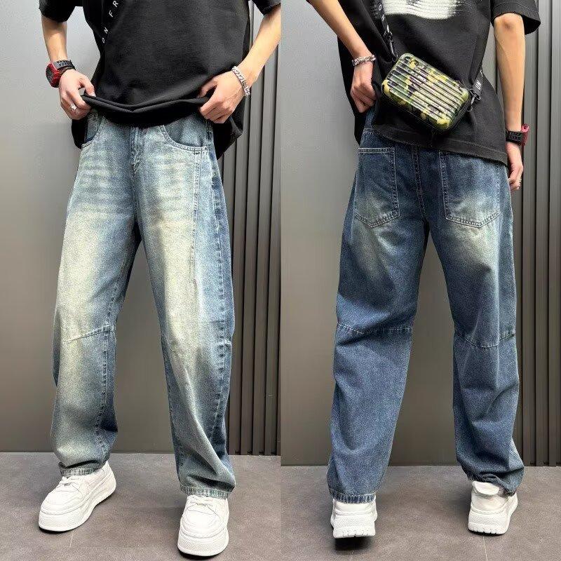JYL Men s Jeans Blue Straight Wide Leg Washed Gradient Cargo Denim 36