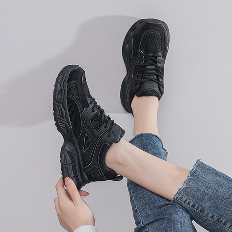 2025 Autumn New Ladies Dad Shoes Fashion Versatile Black Casual Sneakers Non-slip Breathable Running Shoes Zapatillas De Mujer