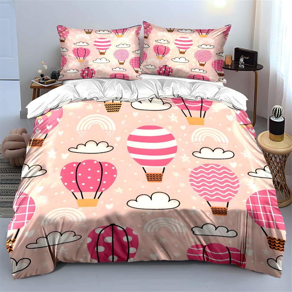 Pink Hot Air Balloon Pattern Printed Duvet Cover Set1 Duvet Cover+2 Pillowcasemulti Size Bedroom Bedding Decor Luxury Gifts