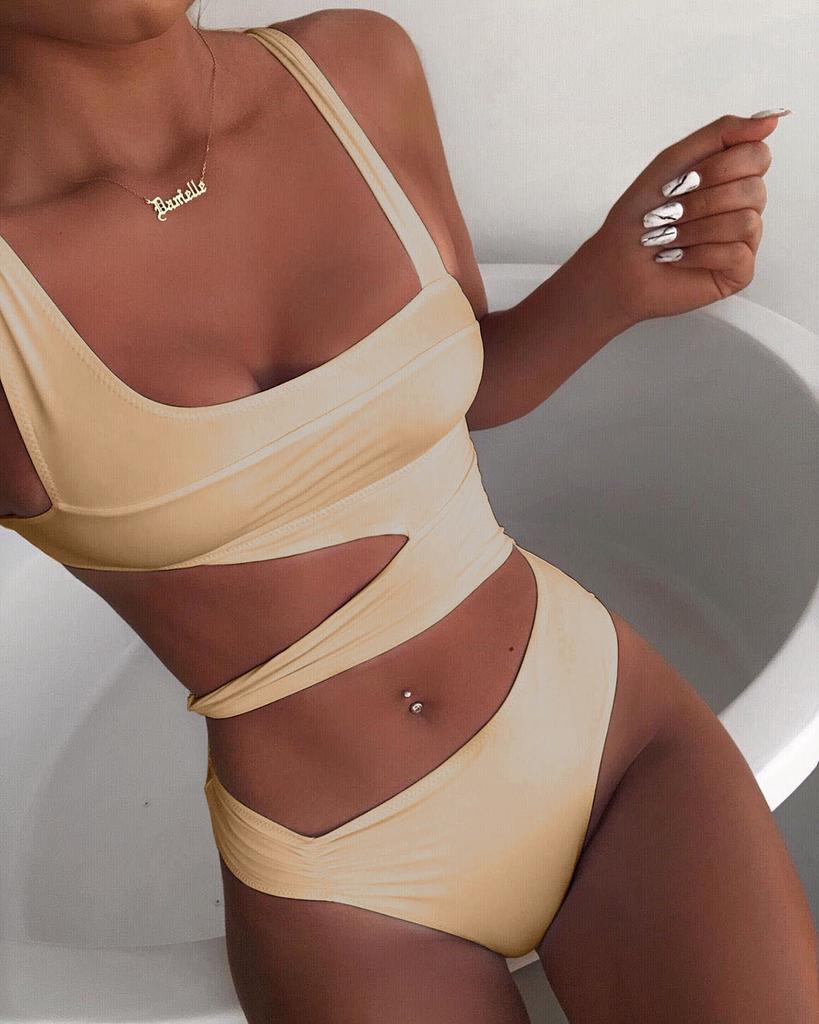 Sexy Solid One-piece Swimsuit One-piece Bikini Women's Hollow Swimsuit Beachwear Bikiini