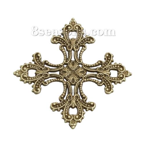 Doreen Box 10pcs Zinc Alloy Pendants Cross Filigree Ancient Bronze Hollow Carved Hemp Dot Pattern Pendant For Jewelry Making