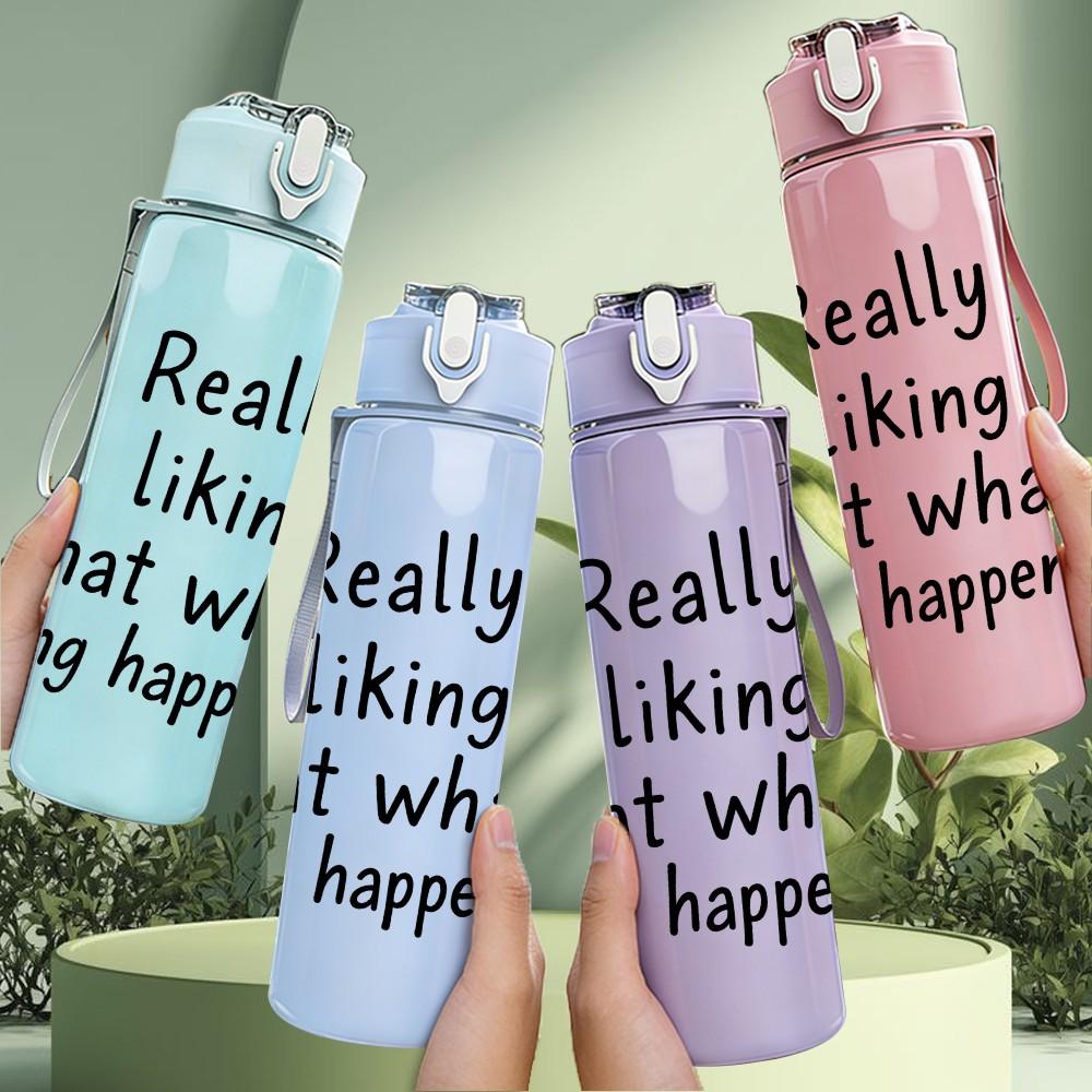 1PC Really Liking That What's Happening Letter 750ml Color Plastic Sports Water Bottle Leakproof Flip Straw Lid Suitable for Sports Office Home Use