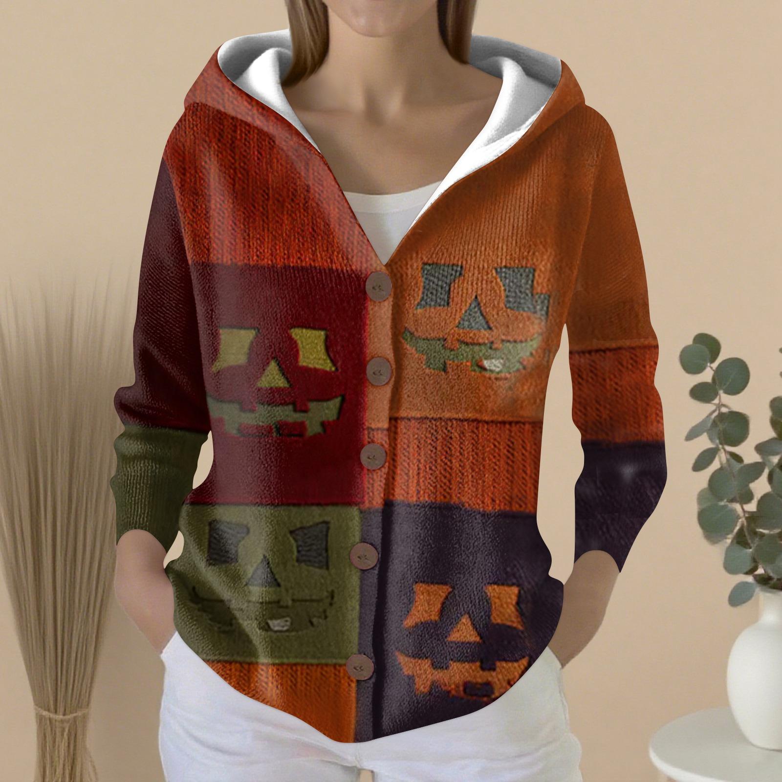 

Женский модный повседневный свитер на пуговицах с принтом, кардиган, куртка с капюшоном XXL шафрановый