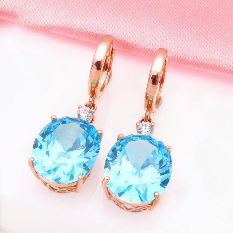 Exquisite Pure Russian 585 Purple Gold Earrings Women'S 14K Rose Gold Plated Marine Temperament Aquamarine Earrings